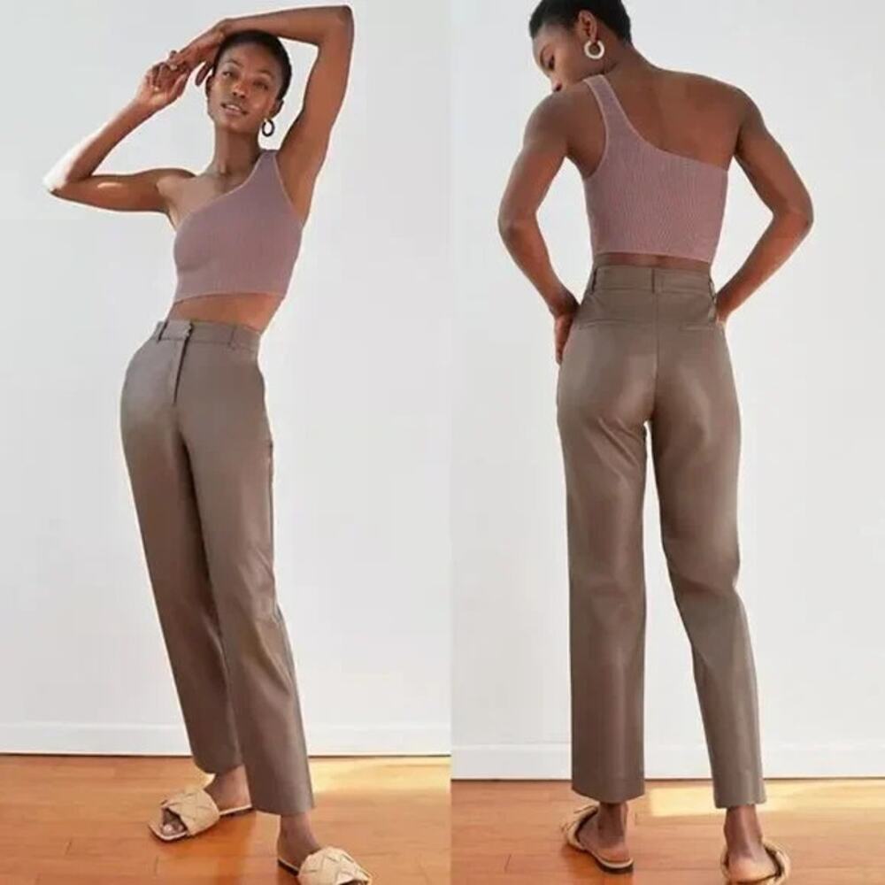 Aritzia Babaton Command Pant Vegan Leather High Waist Shiitake Brown Size 6